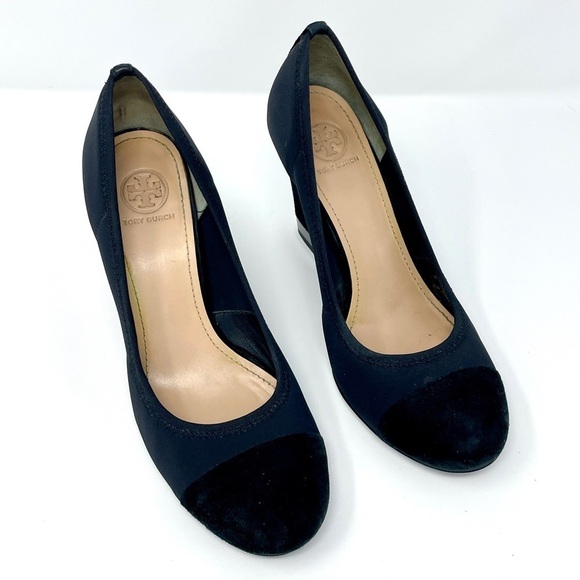 Tory Burch Astoria Black Lancaster Suede High Heel Wedge Pump - Picture 3 of 14
